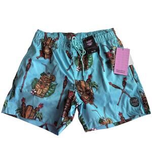 NWT Psycho Tuna Swim Trunks Shorts 4 Way Stretch 2 Pockets Tiki Party Blue Tint